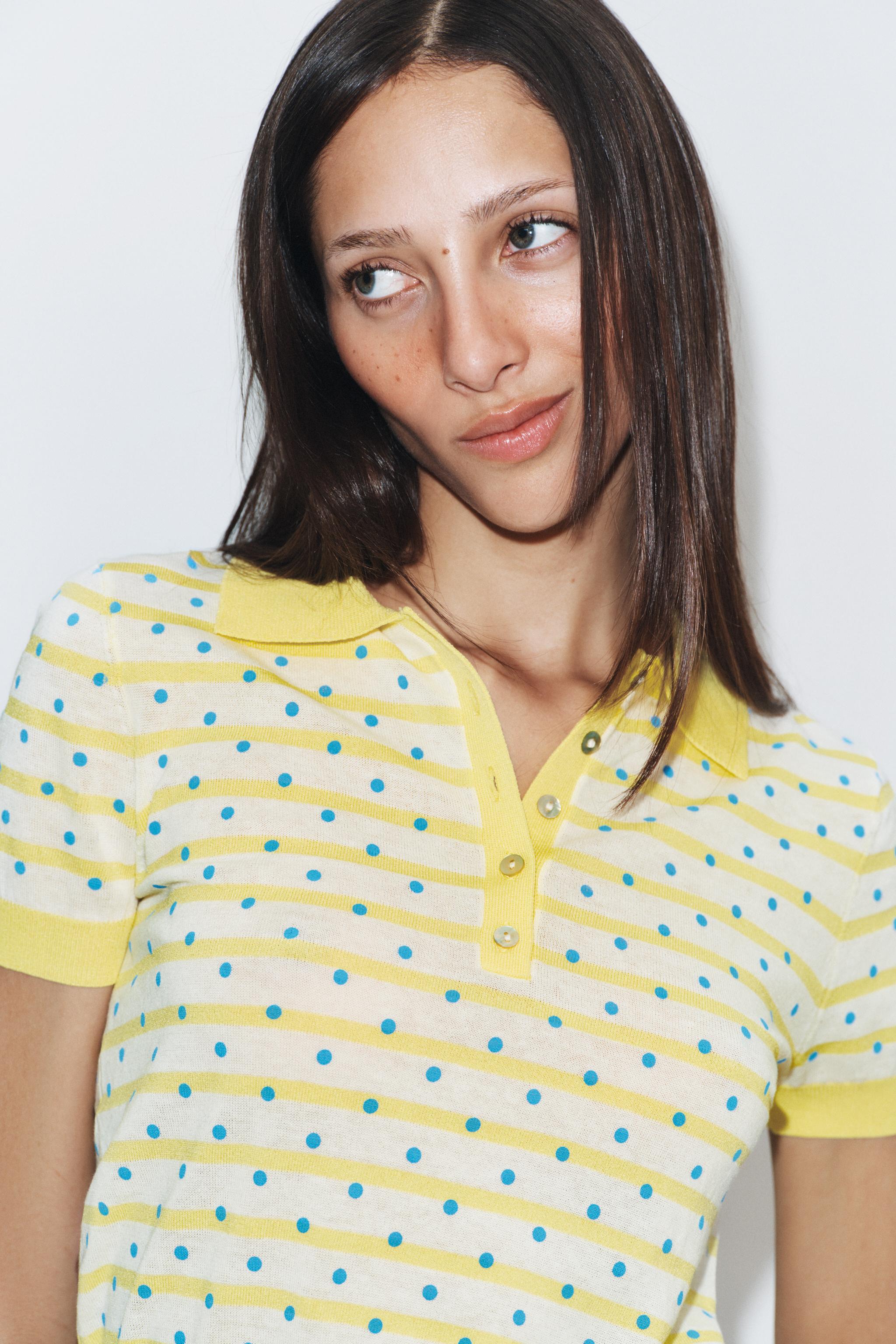 STRIPED KNIT POLO WITH POLKA DOTS